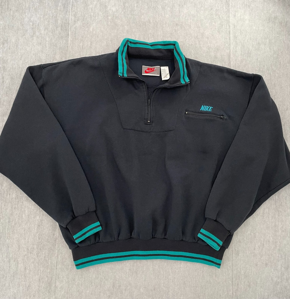 VINTAGE Nike Jacket Womens Large Blue 1/4 Zip Pullover Zip Pocket Ladies L 90s